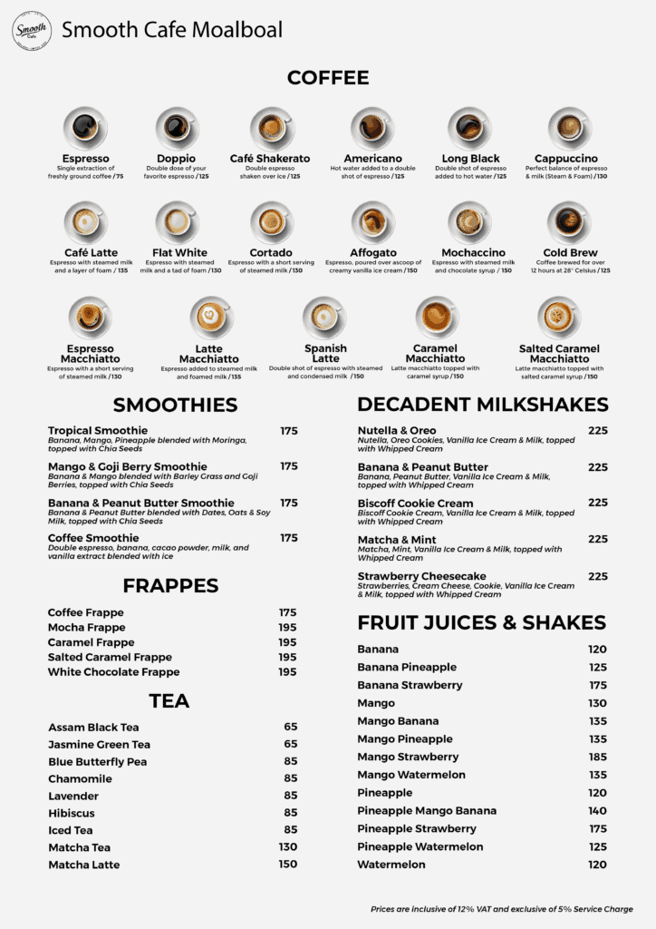 Smooth Cafe - Coffee menu and other beverages